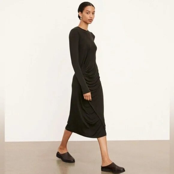 Vince Dresses & Skirts - Vince Womens Gathered Long Sleeve Stretch Jersey Dress Night Fern/Dark Green Siz